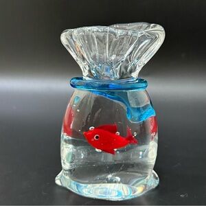 Murano Art Glass Red Fish in A Bag 4” Figurine Paperweight 15.6oz